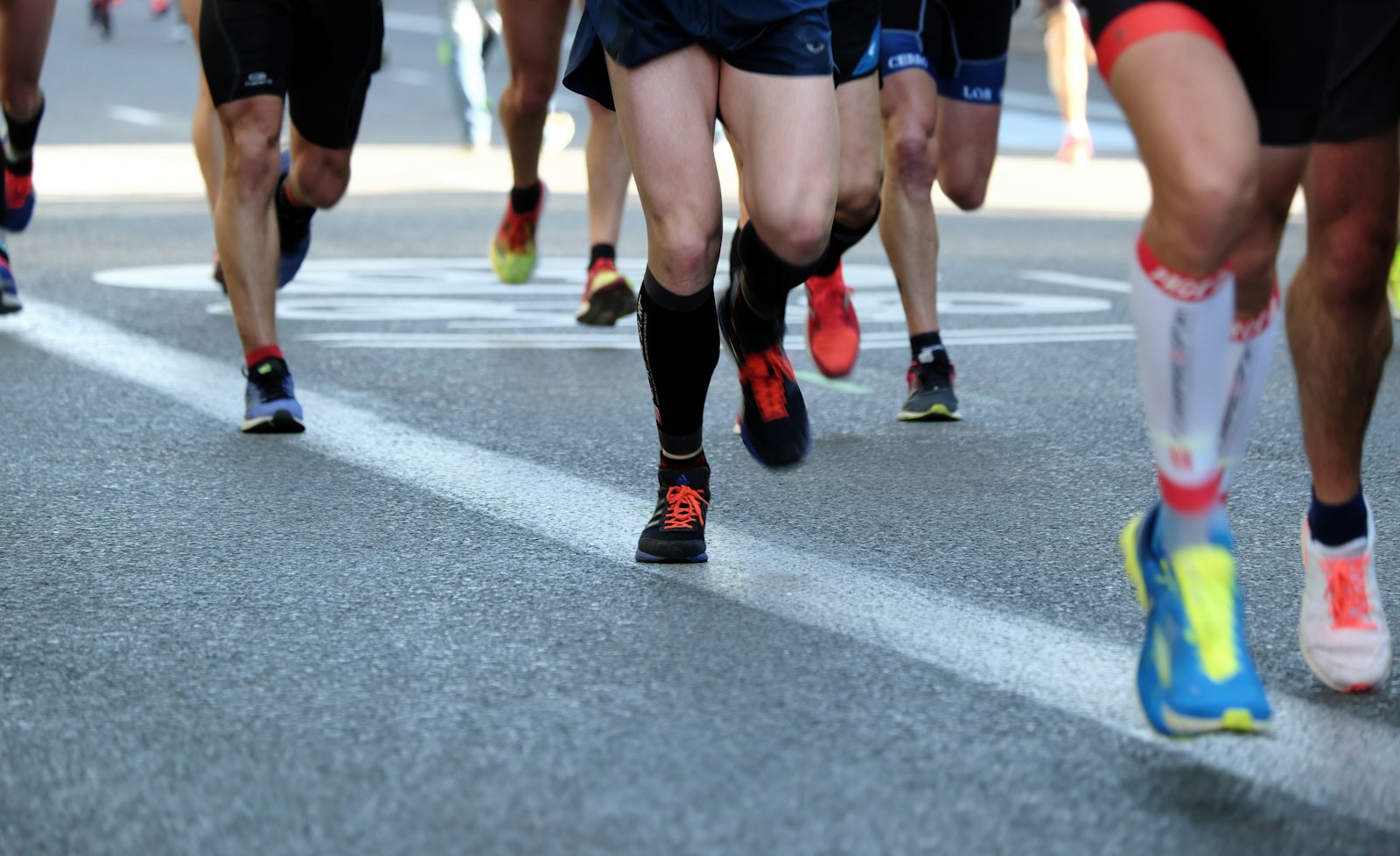 Club members at the start of a road race